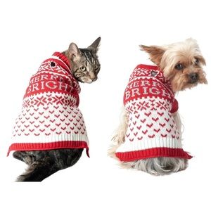 NWT Vibrant Life Holiday Red & White MERRY & BRIGHT Cat Dog Sweater S